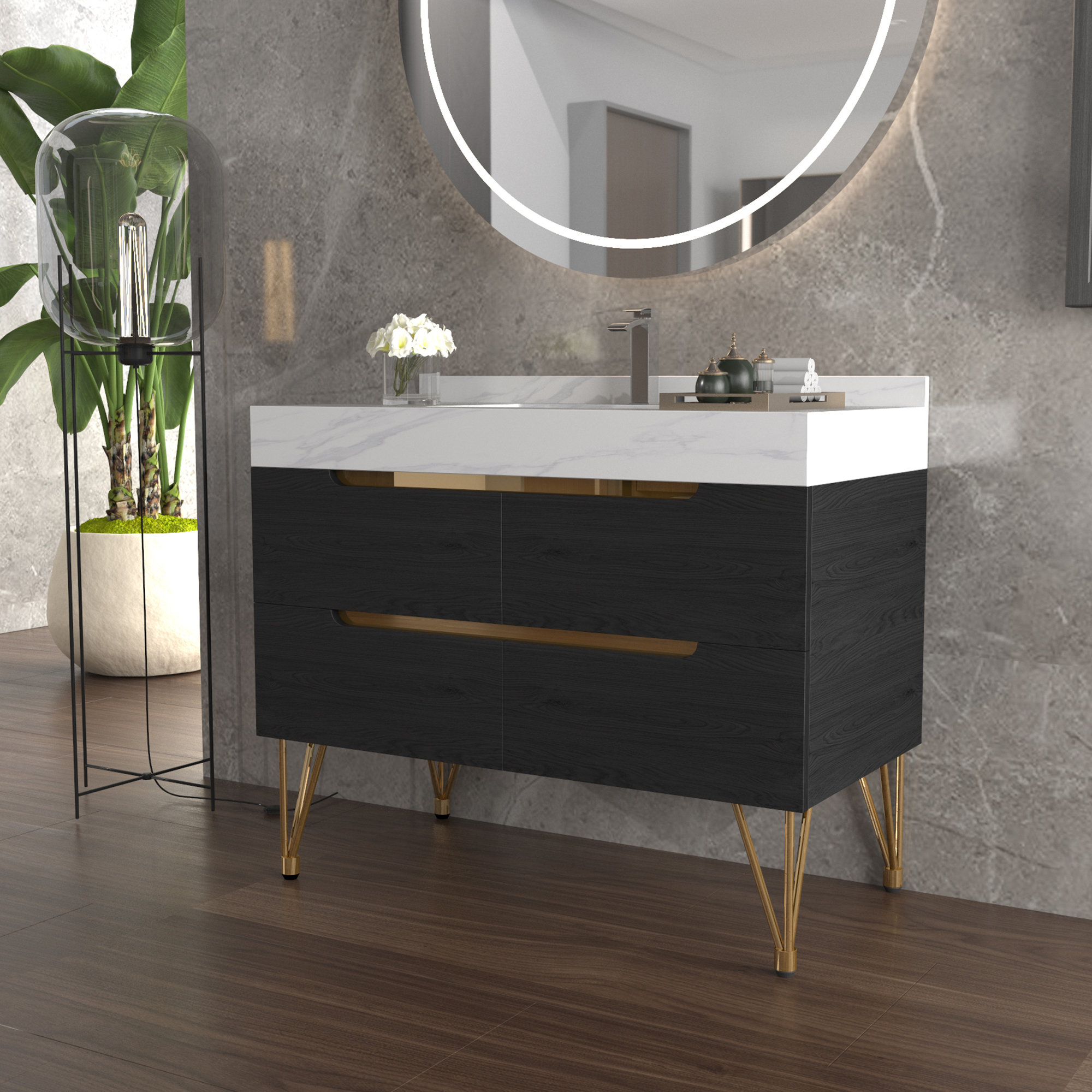 Mercer41 Lerone 39" Modern White Sintered Stone Top Freestanding ...